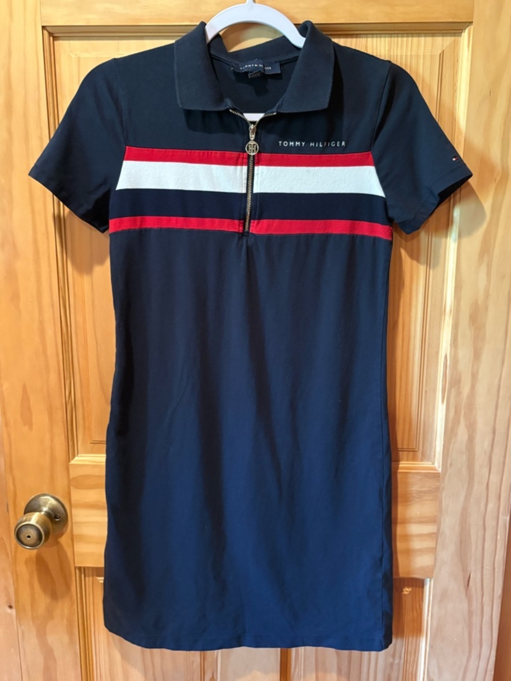 Tommy Hilfiger Navy Polo Dress with Red White Stripes quarter zip women’s S/P
